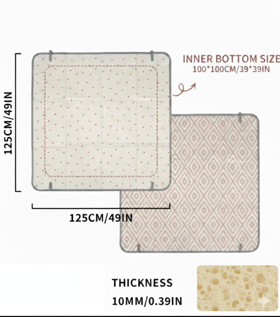 Foldable Padded Baby Learn & Play Mat with Raised Borders
