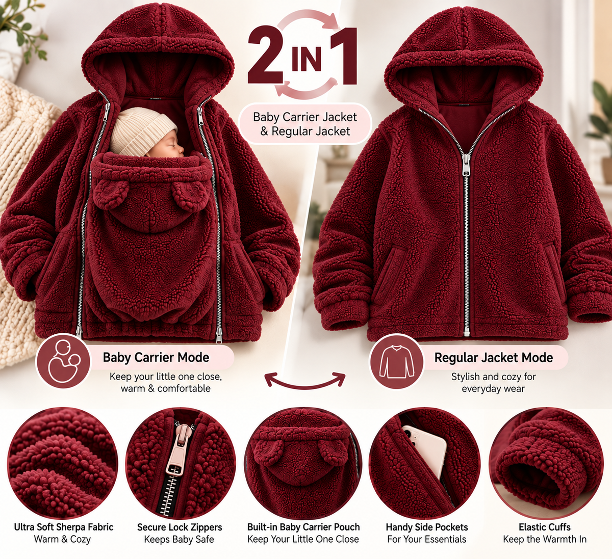 2-in-1 Cozy Nest Winter Baby Carrier Hoodie