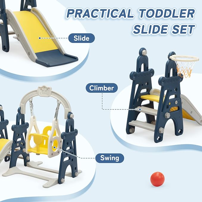 4-in-1 Kids Slide & Swing Playset