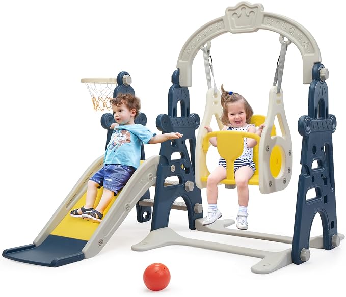 4-in-1 Kids Slide & Swing Playset