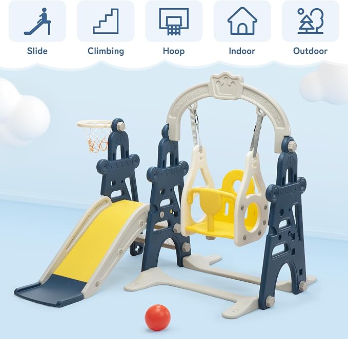 4-in-1 Kids Slide & Swing Playset