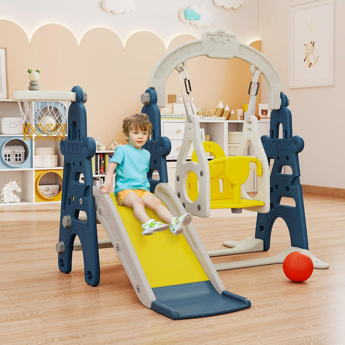 4-in-1 Kids Slide & Swing Playset