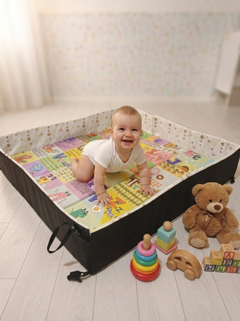 Foldable Padded Baby Learn & Play Mat with Raised Borders