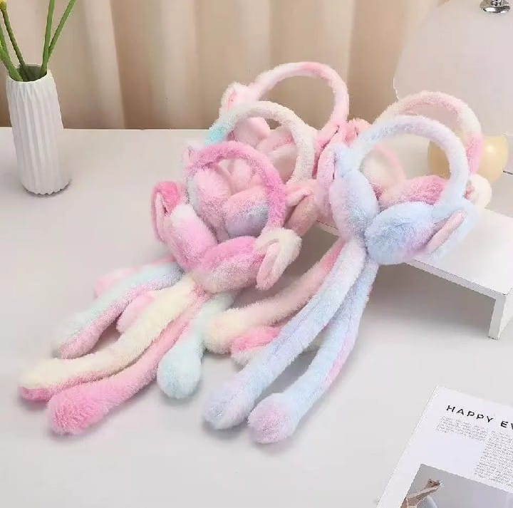 Interactive Moving Bunny Ear Plush Earmuffs