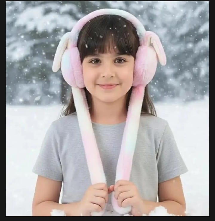 Interactive Moving Bunny Ear Plush Earmuffs