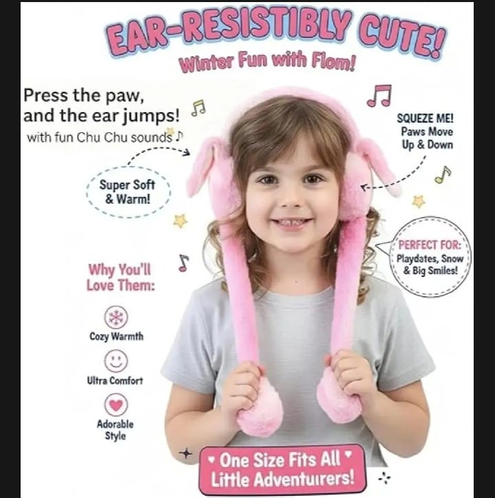 Interactive Moving Bunny Ear Plush Earmuffs