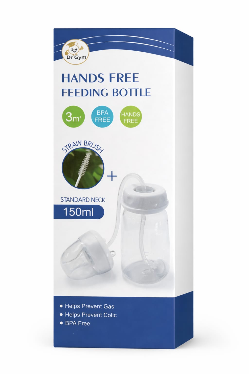 Baby using hands-free feeding bottle while parent multitasks