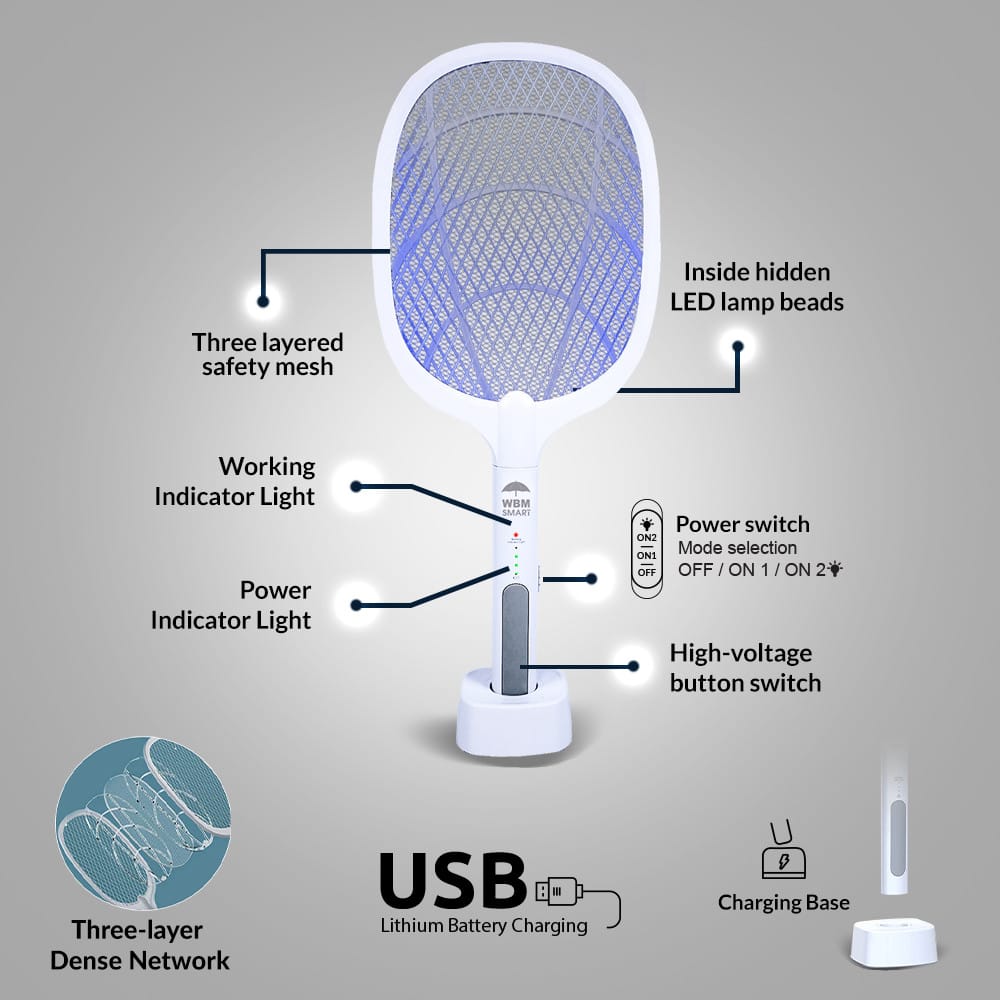 Silent Mosquito Killer Racket – USB Rechargeable & Baby Safe