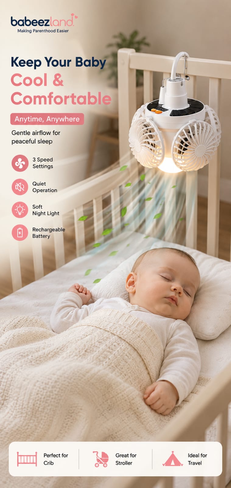 Baby Comfort Fan with Soft Night Light – Peaceful Sleep