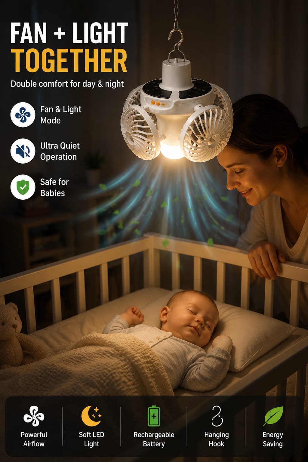 Baby Comfort Fan with Soft Night Light – Peaceful Sleep