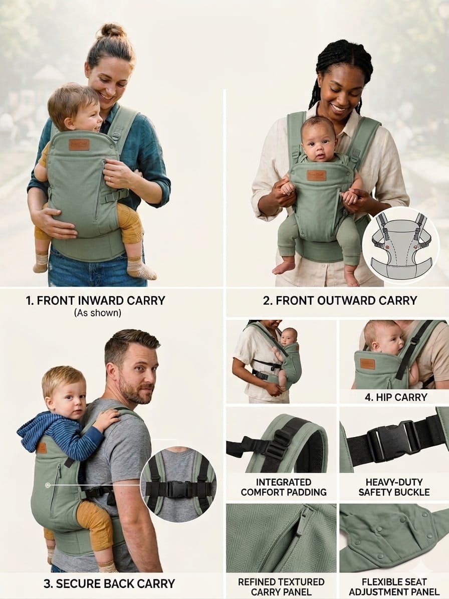 4-in-1 Ergonomic Baby Carrier  With Baby Neck Support