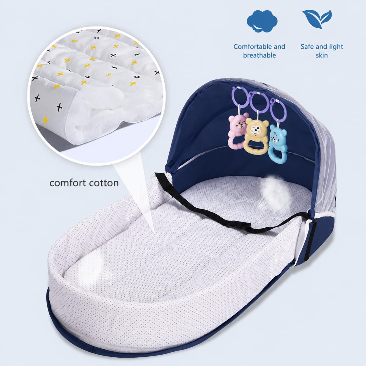 Portable Baby Bed Bag – Safe, Comfy & Easy to Carry Anywhere!