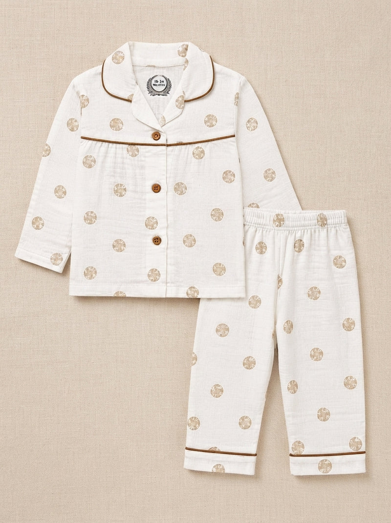 Cocoa Dot Muslin Breathable Baby Sleep Suit / Night Suit