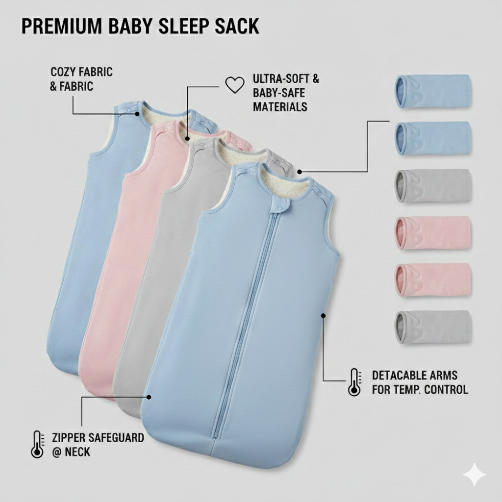 All Season Baby Sleep Sack with Detachable Sleeves